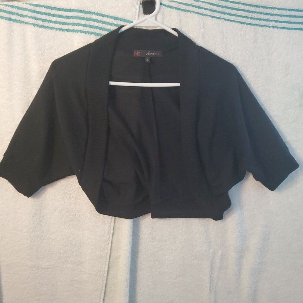 HeartSoul Cardigan Sweater Short Size M Black 3/4 Sleeve Open Rayon Polyester